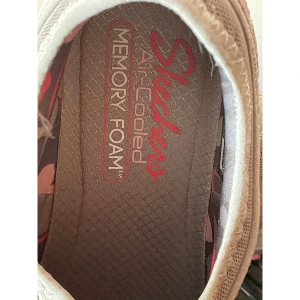 Skechers Air-Cooled Memory Foam‎ Sz 8 Taupe Pink Slip On Bungee Sneakers 158040